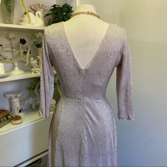 BHLDN Anthro Diedra Rose Gold Metallic Wrap Front Gown Floor Length Dress - Picture 7 of 16